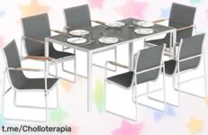 Mesa de jardín con 6 sillas Outsunny: ¡ofertón irrresistible para disfrutar tus comidas al aire libre con un precio muy bajo que no querrás dejar pasar!