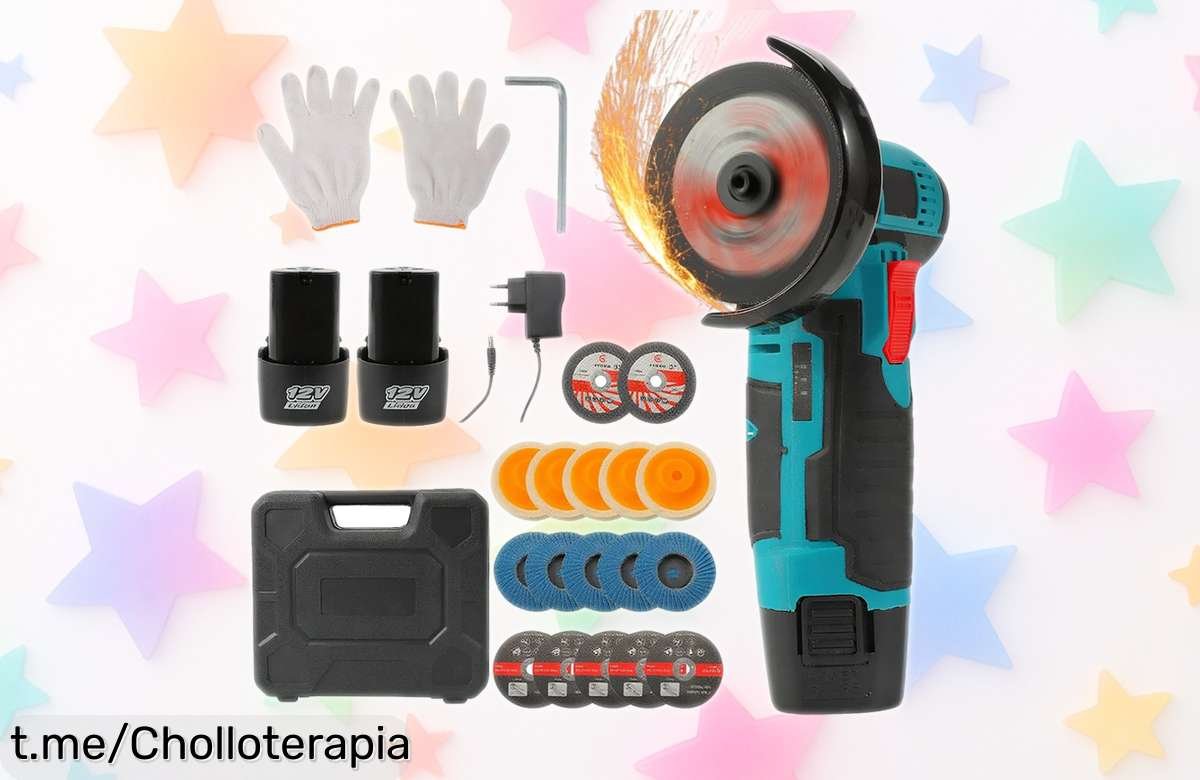 Mini amoladora angular inalámbrica de 12V: ¡rebaja increíble y accesorios incluidos para que pulas tus ideas y cortes sin parar! No te lo pierdas, hazlo ahora.
