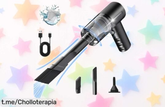 Mini aspirador portátil para coche y casa, ¡ofertón que no puedes dejar pasar! Aspira en seco y húmedo con carga USB. Tu aliado ideal contra el desorden a un precio muy bajo.