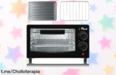 Mini horno eléctrico de sobremesa de 12L, ¡chollazo ideal para tus meriendas y cenas! Aprovecha la rebaja en este increíble ayudante que no puede faltar en tu cocina.