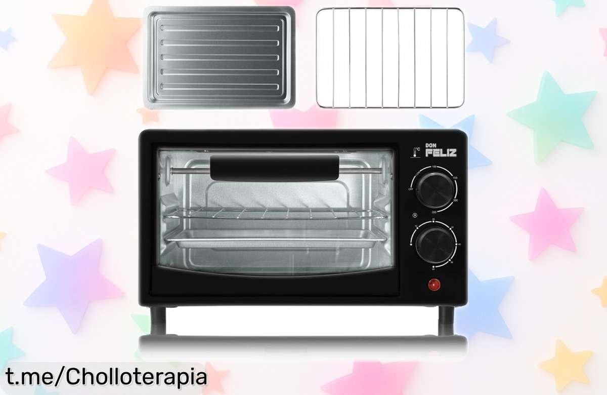 Mini horno eléctrico de sobremesa de 12L, ¡chollazo ideal para tus meriendas y cenas! Aprovecha la rebaja en este increíble ayudante que no puede faltar en tu cocina.