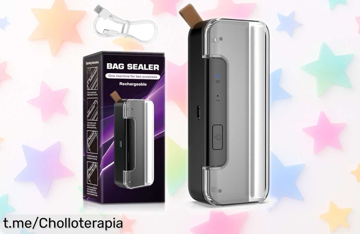 Mini sellador de bolsas 2 en 1 recargable por USB a un precio loco, ideal para mantener tus snacks frescos; no te pierdas este super chollo y mantén todo delicioso ¡ahora mismo!