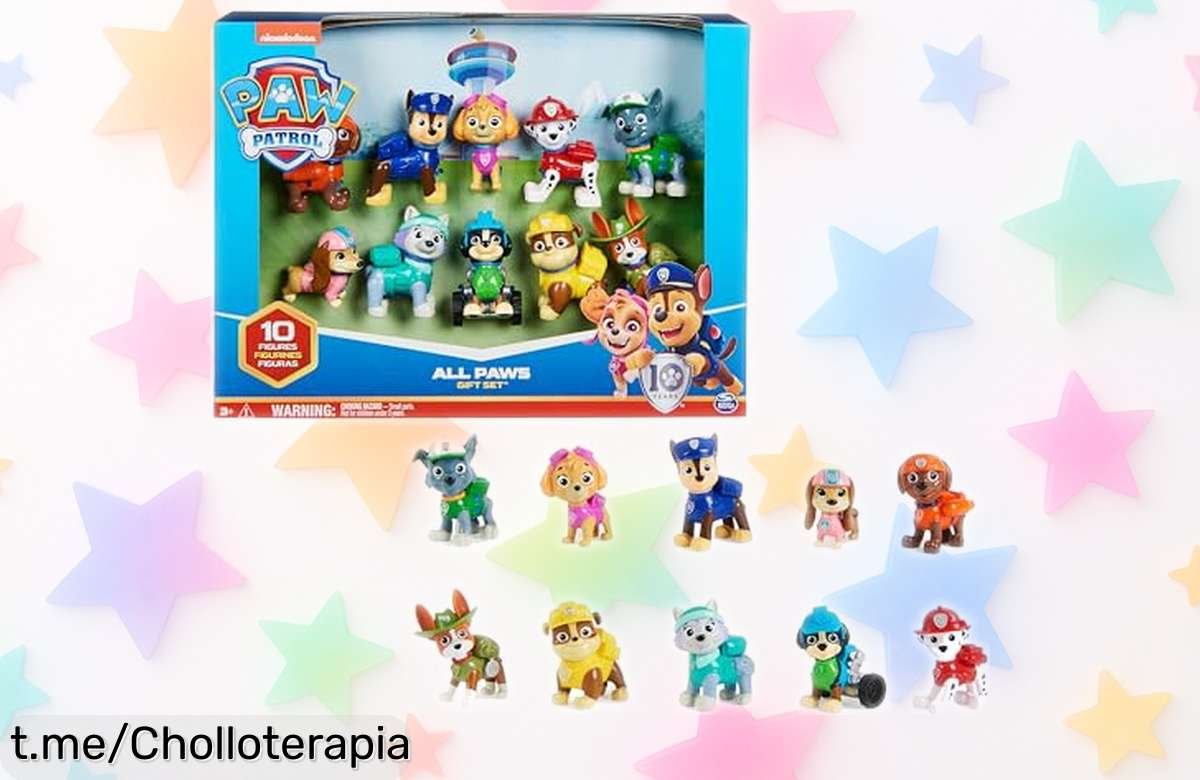 Pack de 10 figuras de la Patrulla Canina, edición aniversario, ¡un super chollo para que tus peques creen aventuras increíbles con sus héroes favoritos! No te lo pierdas.