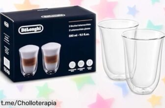Pack de 2 vasos DeLonghi para Latte Macchiato a precio loco, mantiene tu café caliente o frío y ¡es apto para lavavajillas! No dejes pasar esta oportunidad única y disfruta cada sorbo.