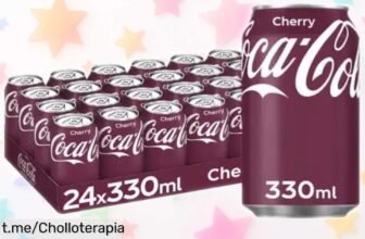 Pack de 24 latas de refresco cola Cherry de CocaCola, ¡solo hoy con un precio rebajado que te hará sonreír! No te quedes sin este chollo deliciosamente burbujeante.