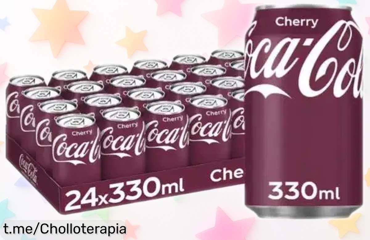 Pack de 24 latas de refresco cola Cherry de CocaCola, ¡solo hoy con un precio rebajado que te hará sonreír! No te quedes sin este chollo deliciosamente burbujeante.