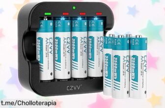 Pack de 8 pilas recargables AA de litio czvv con cargador ultrarrápido: precio bajísimo para cargar tu vida y olvidarte de las pilas desechables. ¡No te lo pierdas!