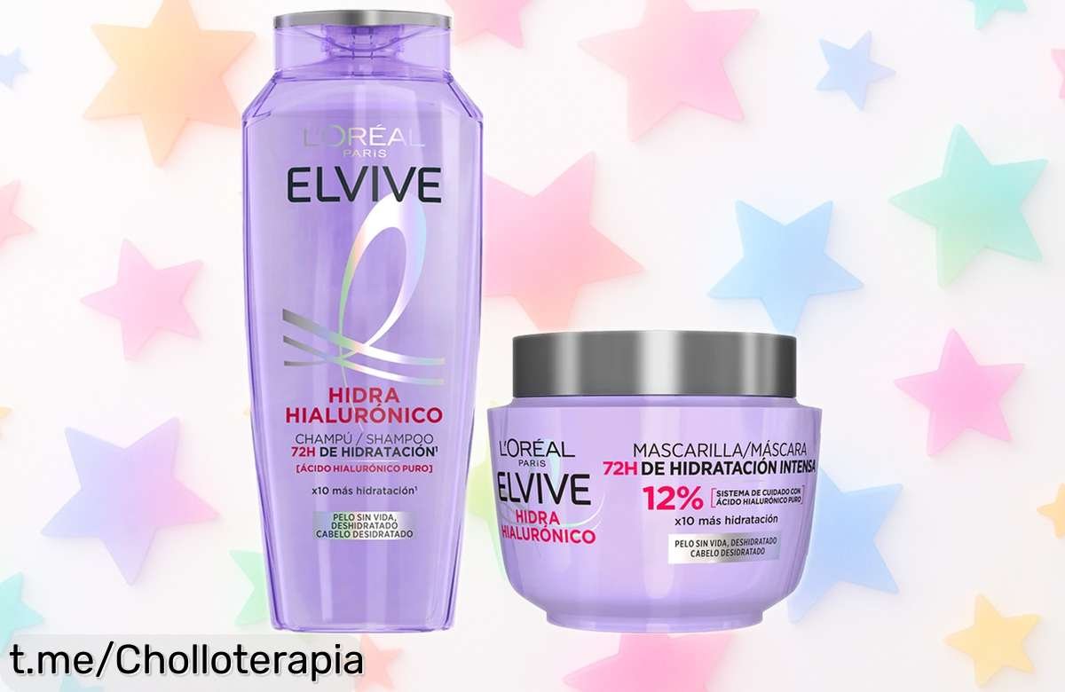 Pack de champú y mascarilla L’Oréal Paris Elvive Hidra Hialurónico: ¡chollazo para hidratar tu pelo hasta 72 horas y lucirlo suave! No te lo pierdas, dale a tu melena el cariño que se merece.