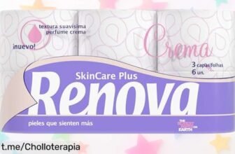 Papel higiénico decorado y perfumado RENOVA Skin Care Plus, pack de 6 rollos a un precio rebajado que dejará tu baño siempre listo para lucirse y deleitarte. ¡No te lo pierdas!