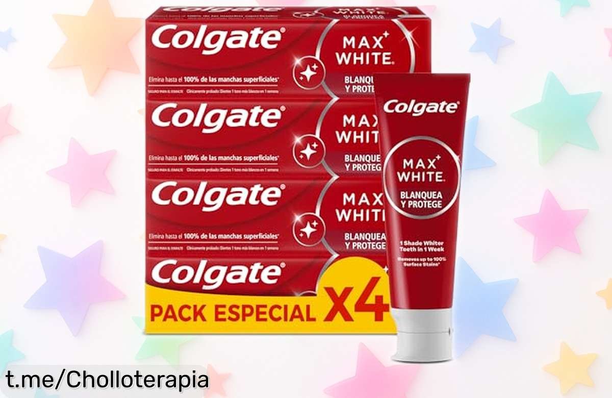 Pasta de dientes blanqueadora Colgate Max White en pack de 4 tubos a precio loco, ¡blanquea tus dientes y sonríe con confianza! No te lo pierdas.