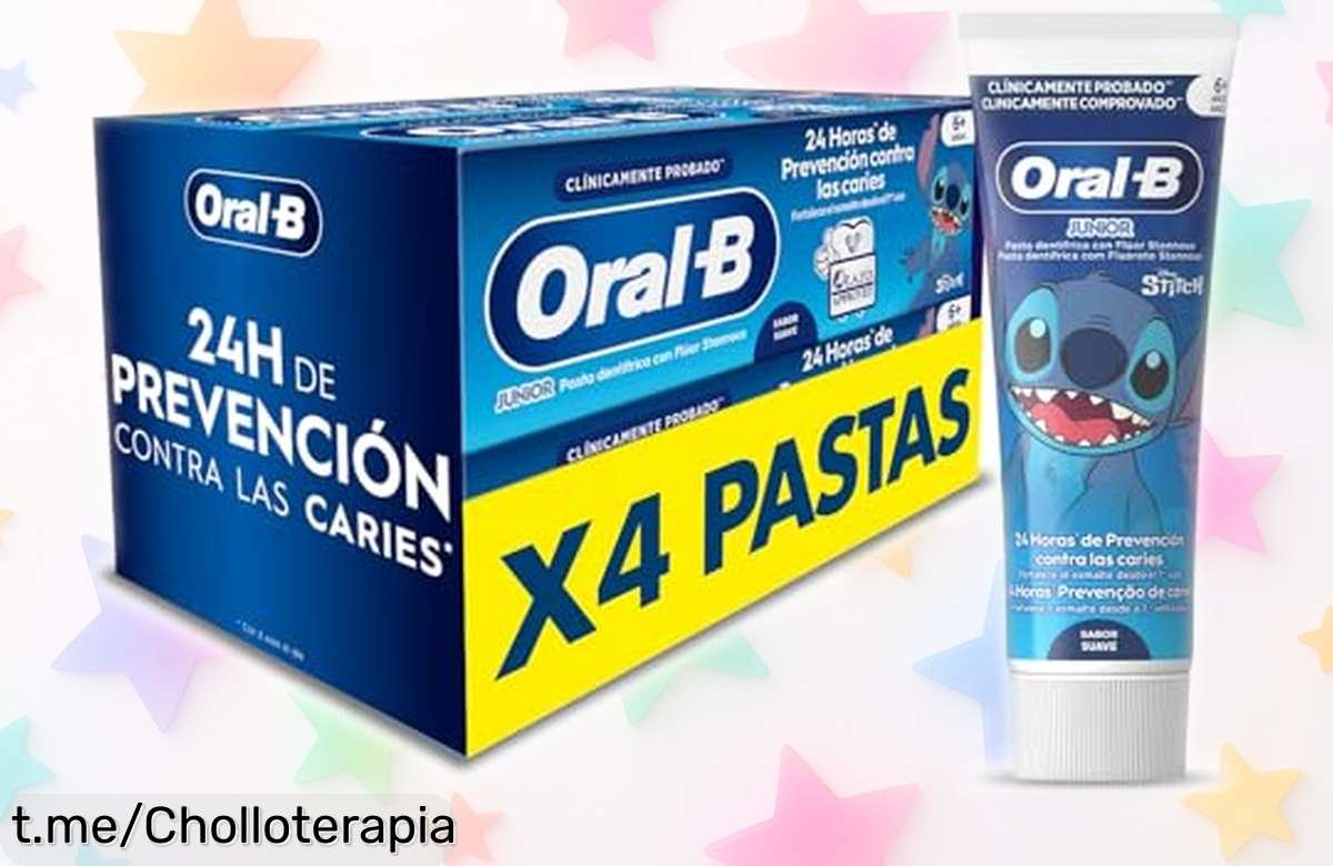 Pasta de dientes infantil OralB Pro Junior Disney Stitch: pack de 4 tubos a un precio loco, cuida las sonrisas y evita caries. ¡Haz que cepillarse sea divertido y aprovecha esta oferta ahora!