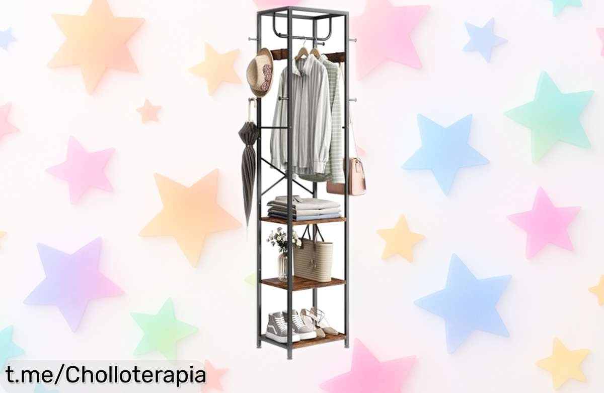 Perchero de pie ELYKEN con 3 estantes y 12 ganchos a precio de ganga, dale orden y estilo a tu hogar antes de que se agote esta increíble oferta.