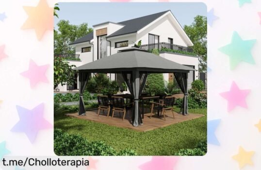 Pérgola de jardín 400x400 cm con doble techo y protección UV, a precio de escándalo, ¡disfruta del exterior protegido mientras los demás miran envidiosos!