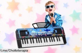 Piano teclado infantil de 37 teclas con micrófono y atril, ¡un super chollo para que tus peques descubran su talento musical en mini conciertos en casa!