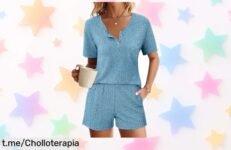 Pijama corto Ekouaer de dos piezas: un ofertón espectacular para que luzcas fabulosa incluso en casa a un precio de ganga que no querrás dejar escapar. ¡Hazlo tuyo ahora!
