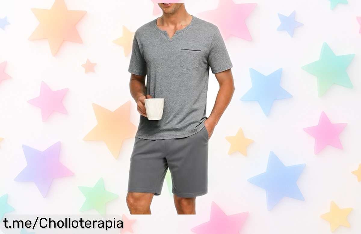 Pijama corto de hombre L en 2 piezas, ligero y fresco: ¡rebajadores precios locos para renovar tu ropa de noche! Aprovecha este super chollo y descansa con estilo.