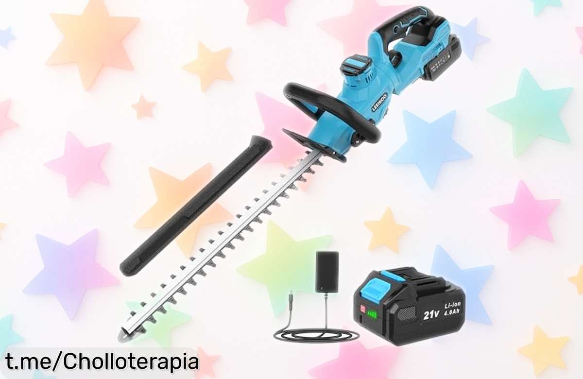 Potente cortasetos eléctrico LEEIKOO con batería y cabezal giratorio a precio de escándalo, ¡dale forma a tu jardín en un abrir y cerrar de ojos!