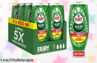 Potente lavavajillas líquido Fairy Maxi Poder, pack de 8 botellas a un precio de ganga para que tus platos brillen como nunca. ¡No te lo pierdas, solo por tiempo limitado!