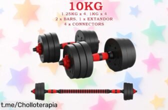Potente set de mancuernas ajustables Mikomika: entrenamientos completos 2 en 1 y sin desorden. Aprovecha este chollazo para tener el gimnasio que siempre soñaste ya mismo.
