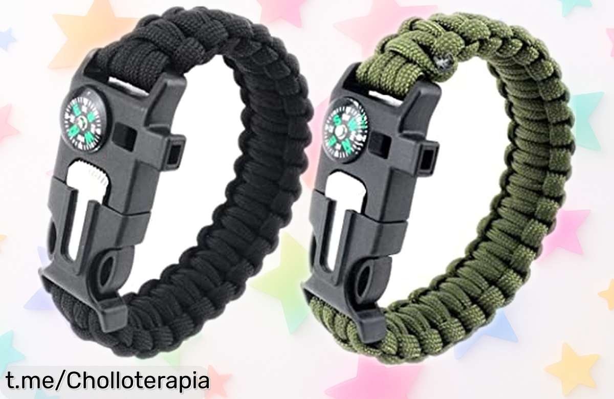 Pulsera de supervivencia ABDA, pack de 2: ¡el chollo que nunca habías visto! Con pedernal y brújula, equipa tu aventura hoy mismo y siente la seguridad a cada paso.