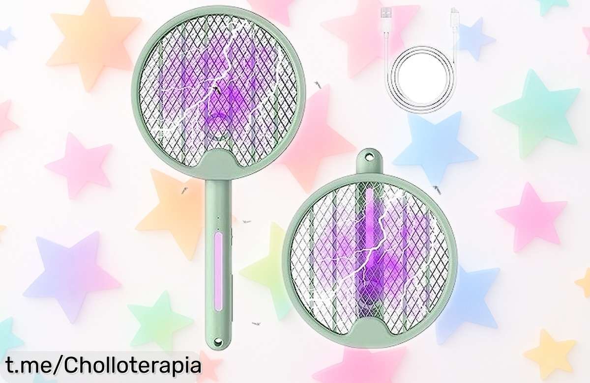 Raqueta matamosquitos plegable eléctrica con luz UV: ¡ofertón que no puedes dejar escapar para tu descanso! Mantén a raya a los intrusos mientras sueñas.