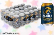 Refrescate con el pack de 24 latas de cerveza El Águila Dorada: sabor cítrico y cuerpo medio, ¡te lo llevas por un precio loco! No te quedes sin el tuyo.