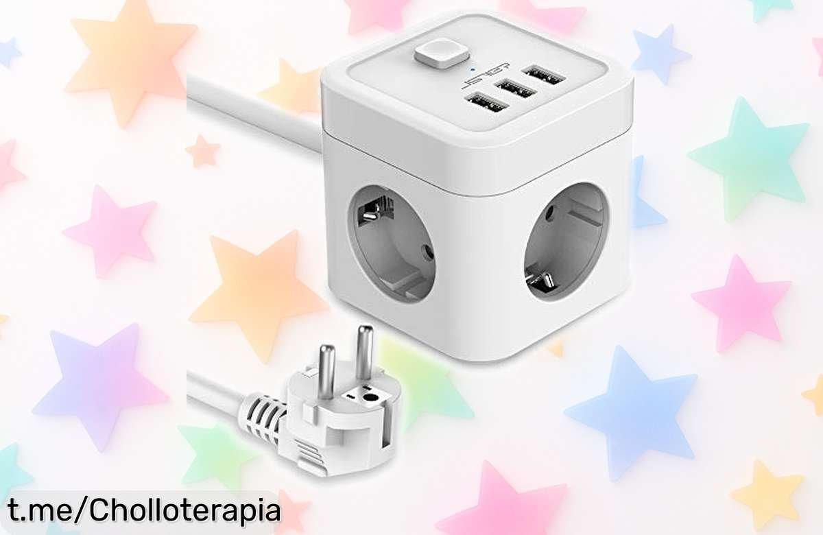 Regleta enchufe USB JSVER Cube con 3 tomas y 3 puertos, la solución compacta para cargar sin límites; llévala contigo y mantén todo en orden ¡No dejes pasar este gran chollo!