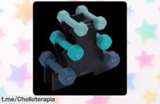 Set de 6 mancuernas hexagonales Cecotec DrumFit para entrenar en casa con soporte: ¡prepárate para un entrenamiento divertido y variado a precio rebajado!