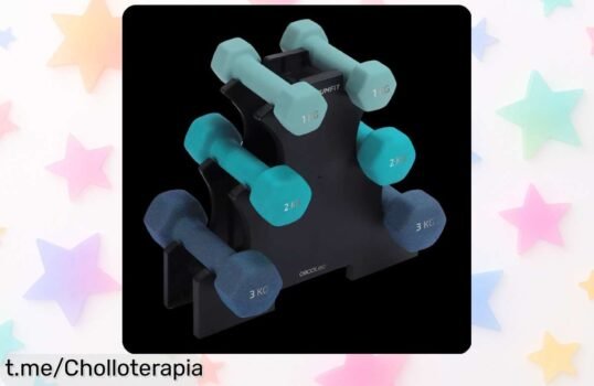 Set de 6 mancuernas hexagonales Cecotec DrumFit para entrenar en casa con soporte: ¡prepárate para un entrenamiento divertido y variado a precio rebajado!
