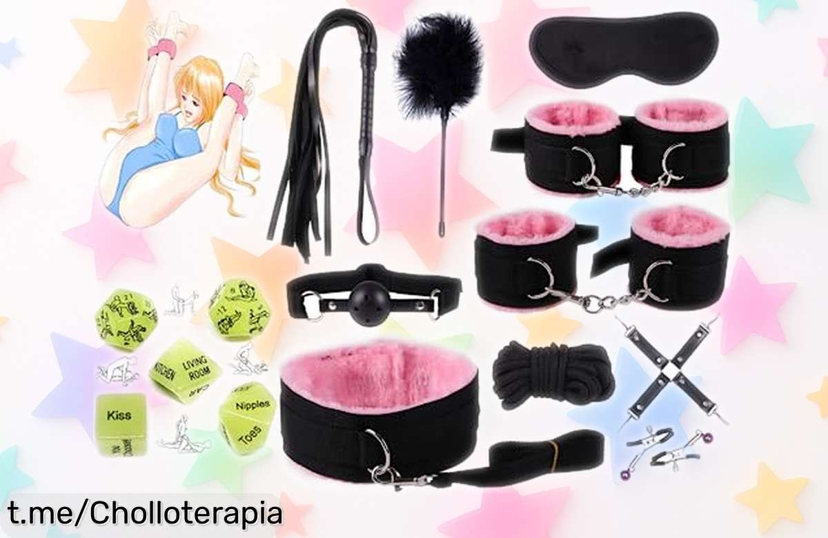 Set de accesorios para juegos de pareja, ¡super chollo con 10 piezas y dados que brillan en la oscuridad! Dale un giro divertido a tus noches juntos y no te lo pierdas.