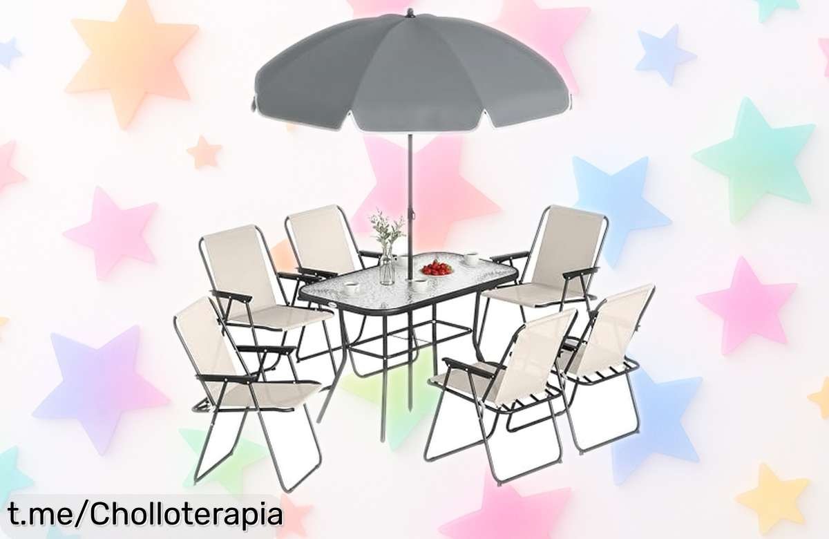 Set de jardín Outsunny de 8 piezas para disfrutar comidas al aire libre: resistencia y facilidad de limpieza a un precio increíble, ¡no te lo pierdas y transforma tu verano ya!