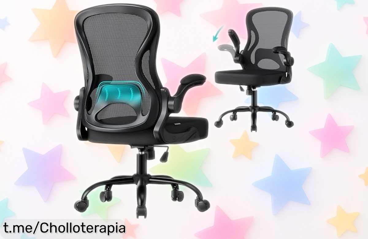 Silla de oficina ergonómica SONGMICS con soporte lumbar y reposabrazos abatibles, ¡rebajada a un precio increíble! Tu comodidad en el trabajo nunca fue tan accesible.