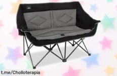 Silla plegable doble Northroad para camping con soporte para vino y 2 portavasos, ¡mejor precio de escándalo! No te quedes sin la tuya y disfruta del aire libre en pareja.