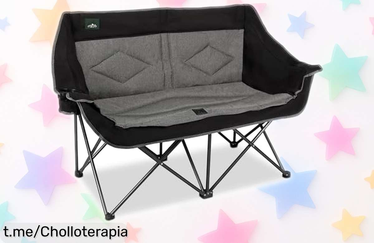 Silla plegable doble Northroad para camping con soporte para vino y 2 portavasos, ¡mejor precio de escándalo! No te quedes sin la tuya y disfruta del aire libre en pareja.