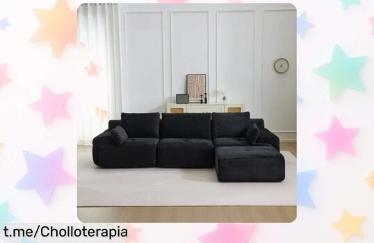 Sofá modular de 4 plazas en pana, montaje fácil y diseño a tu medida: ¡este ofertón es perfecto para transformar tu salón sin complicaciones! Aprovecha hoy mismo este chollazo.