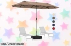 Sombrilla doble de terraza GOPLUS con luces LED: el chollo que trae sombra y diversión para tus reuniones, ¡no te la pierdas antes de que se agote!