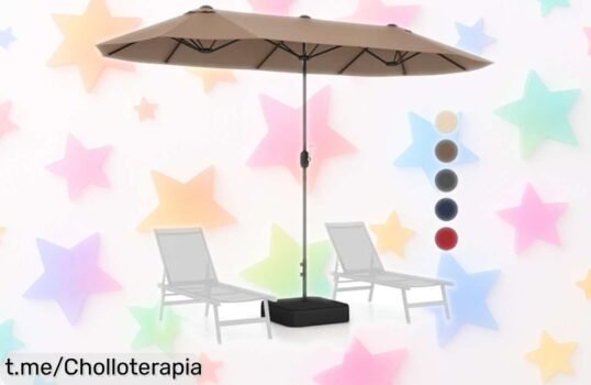 Sombrilla doble de terraza GOPLUS con luces LED: el chollo que trae sombra y diversión para tus reuniones, ¡no te la pierdas antes de que se agote!