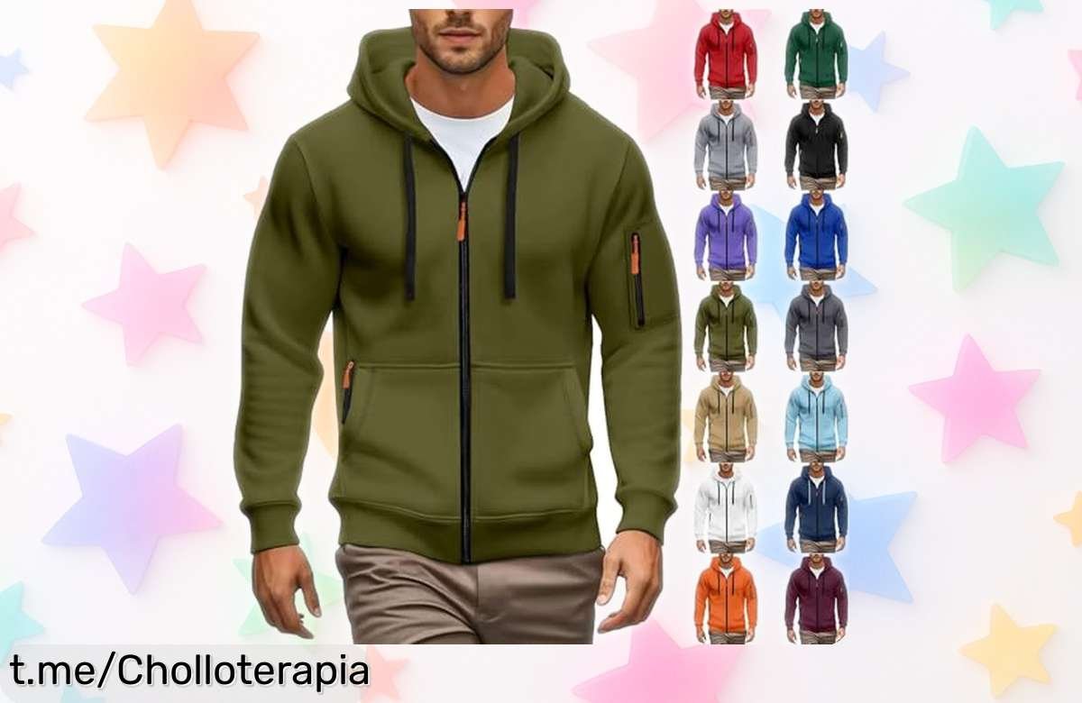 Sudadera con capucha y cremallera para hombre: ¡ofertón de locos que no te puedes perder, perfecta para el deporte o el día a día! Date prisa y llévatela ya.