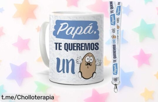 Taza de cerámica Mundohuevo con mensaje especial para papá a precio de ganga y ¡hucha reutilizable incluida! Un regalo ideal que lo hará sonreír cada mañana.