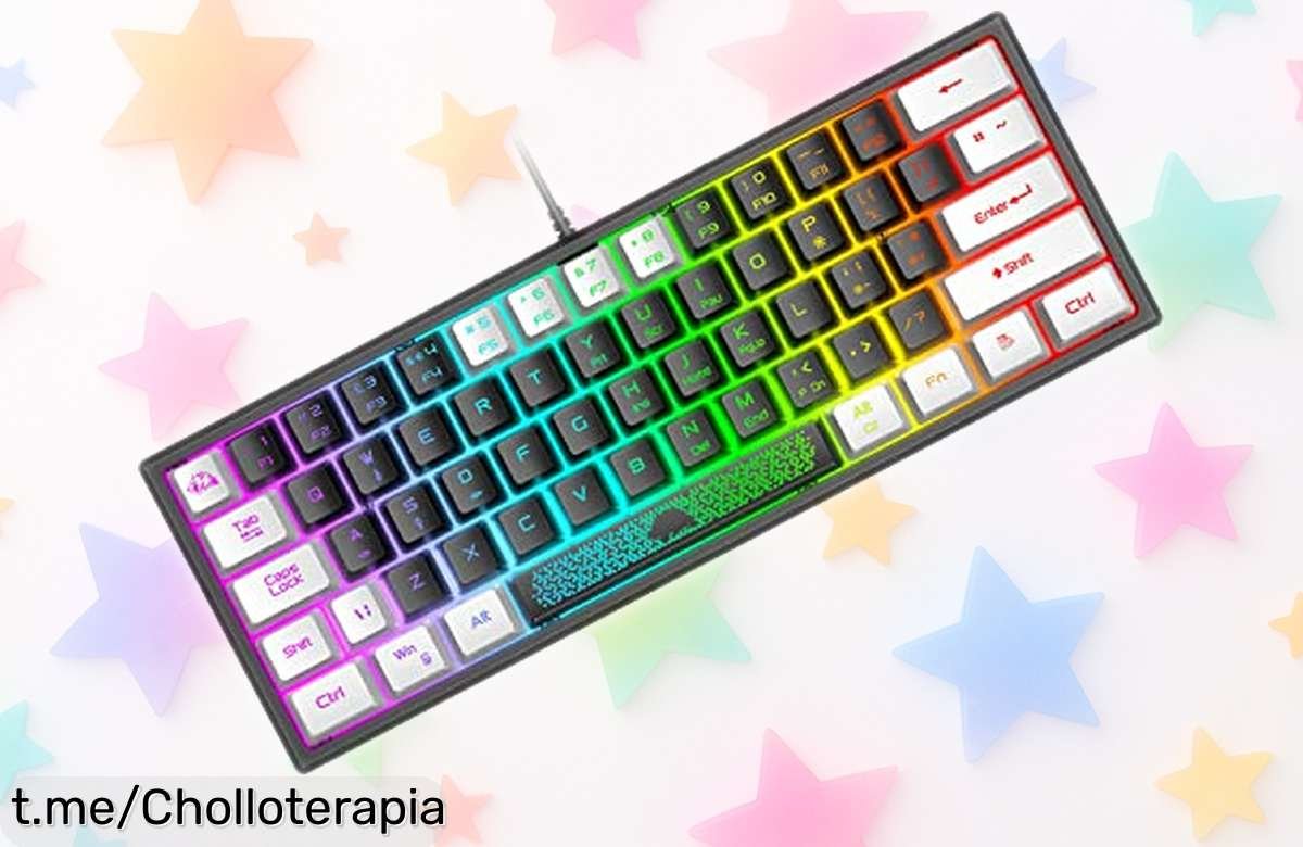Teclado gaming compacto Mini 60% con RGB ajustable, ¡rebaja brutal en el precio! Dale un toque increíble a tu setup y juega sin desorden, no te lo pierdas.