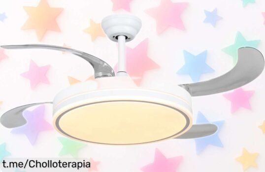 Ventilador de techo LED retráctil blanco con motor silencioso y mando a distancia, ¡rebajado a un precio increíble para que disfrutes luz y aire como nunca!