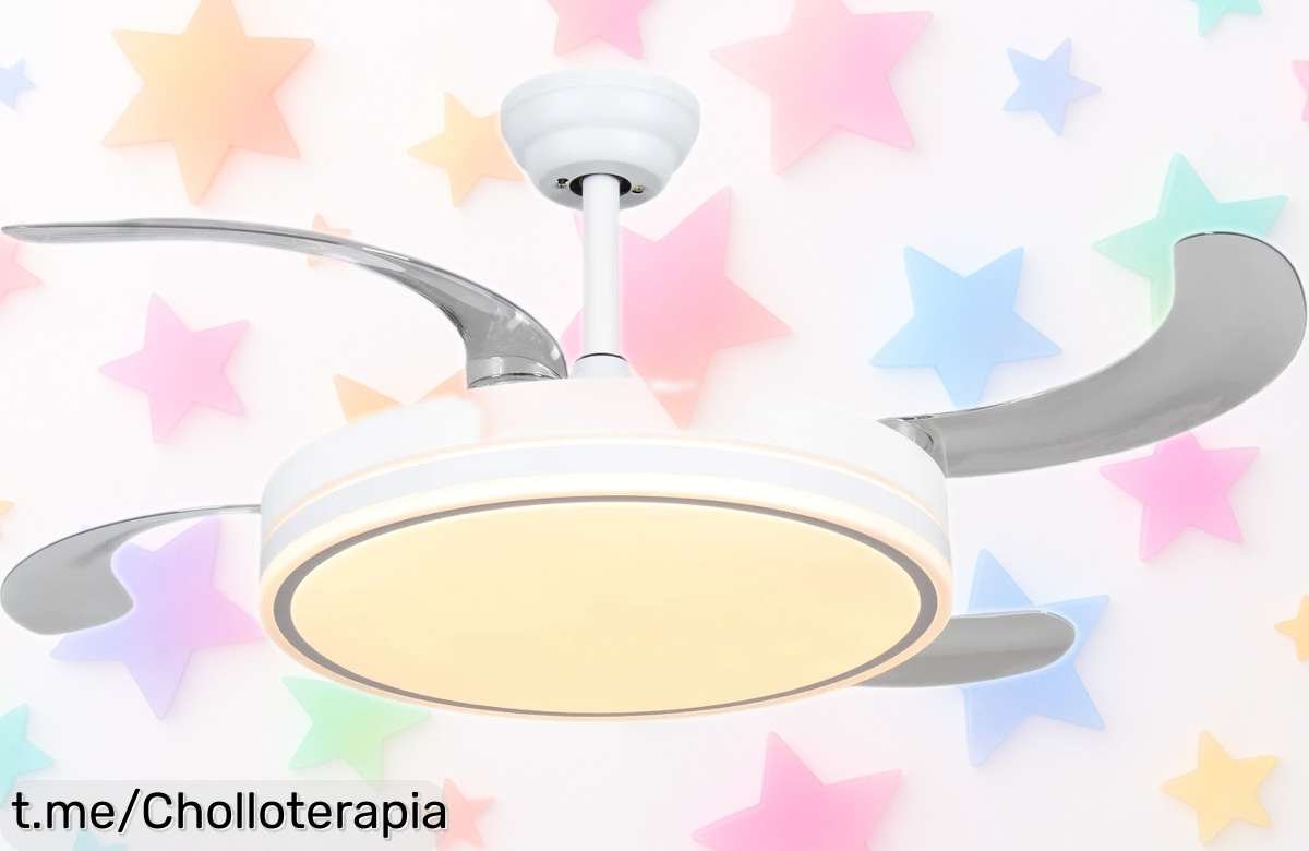 Ventilador de techo LED retráctil blanco con motor silencioso y mando a distancia, ¡rebajado a un precio increíble para que disfrutes luz y aire como nunca!