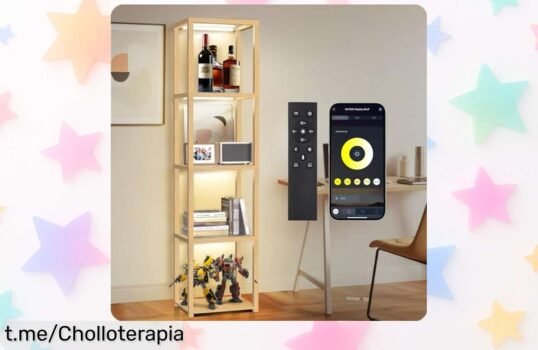 Vitrina de cristal OUTON con luces LED y 5 estantes, ¡ofertón para lucir tus piezas favoritas con estilo! No dejes escapar este precio loco que transforma tu espacio hoy.