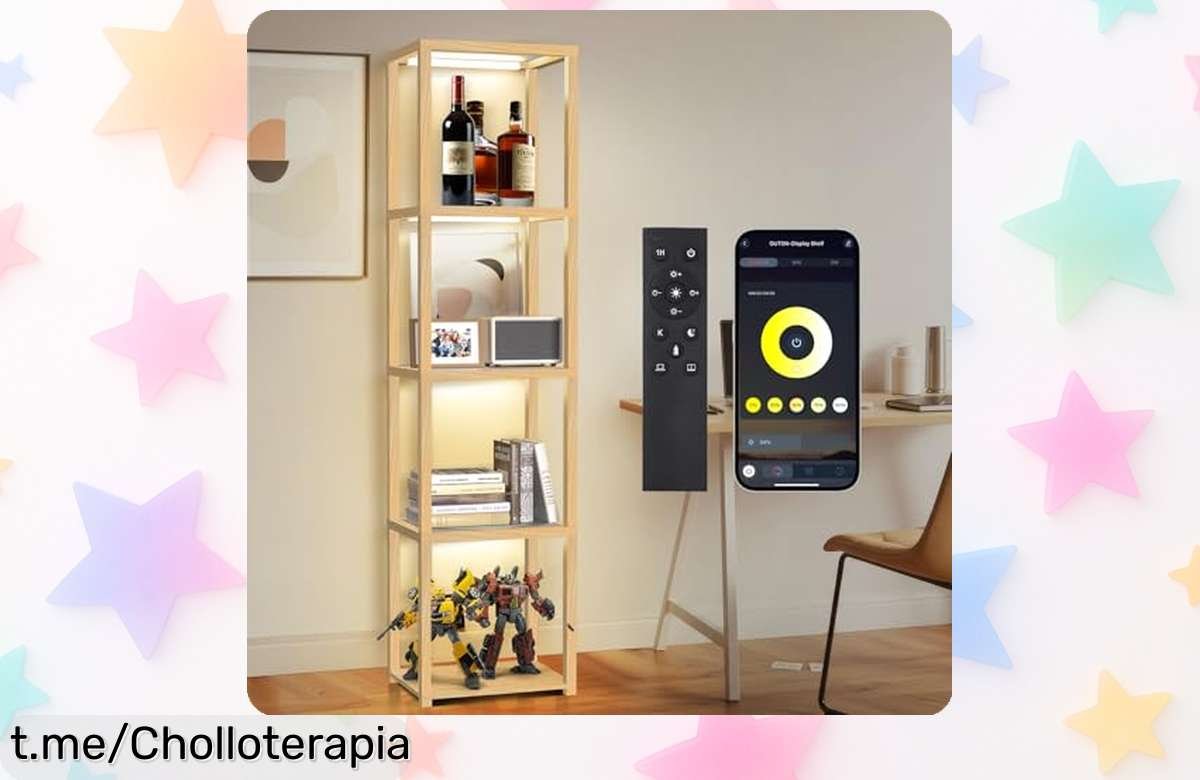 Vitrina de cristal OUTON con luces LED y 5 estantes, ¡ofertón para lucir tus piezas favoritas con estilo! No dejes escapar este precio loco que transforma tu espacio hoy.