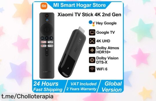 Convierte tu tele en Smart TV al instante con el reproductor Xiaomi TV Stick 4K 2.ª Generación, ¡aplica el cupón y no te pierdas este chollazo para disfrutar de tus series a lo grande!
