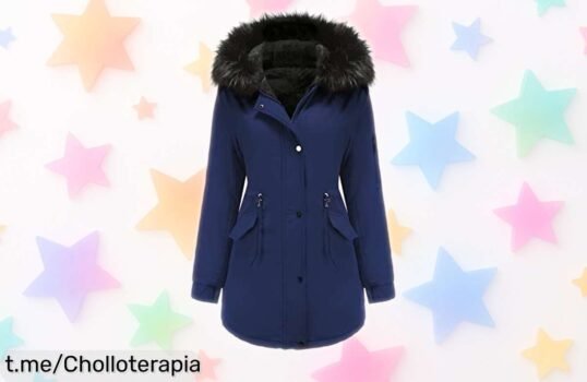 Abrigo largo para mujer con capucha y forro de piel sintética a precio rebajado, ¡no te quedes sin él! Tu aliado contra el frío ya te está esperando.