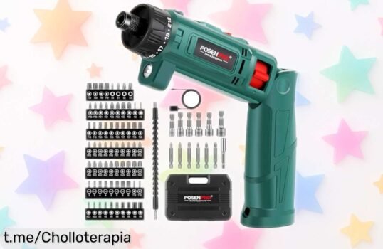 Atornillador eléctrico a batería Posenpro 8V con luz LED y 82 accesorios en oferta brutal: ¡no dejes pasar esta oportunidad para lograr resultados perfectos!