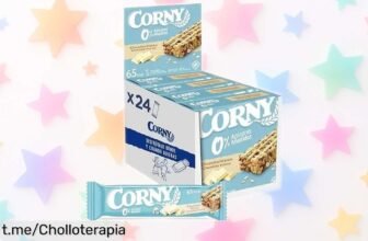 Barritas de cereales CORNY con chocolate blanco, 0% azúcar: ¡un ofertón irresistible! Pícalas entre horas y disfruta al máximo este precio loco que no querrás perderte.