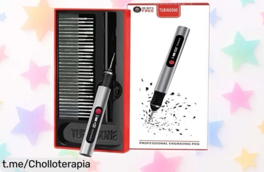Bolígrafo grabador inalámbrico TUBINOONE, ¡super chollo con 30 puntas para diseñar en más de 50 superficies y una batería impresionante! No te quedes sin el tuyo y despierta tu creatividad.