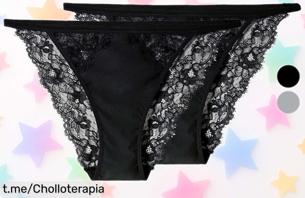 Braguitas de encaje ESMARA en 2 unidades, ¡ofertón que no puedes dejar pasar! Siente la calidad y el glamour cada día a un precio de escándalo. ¡Hazte con ellas ya!
